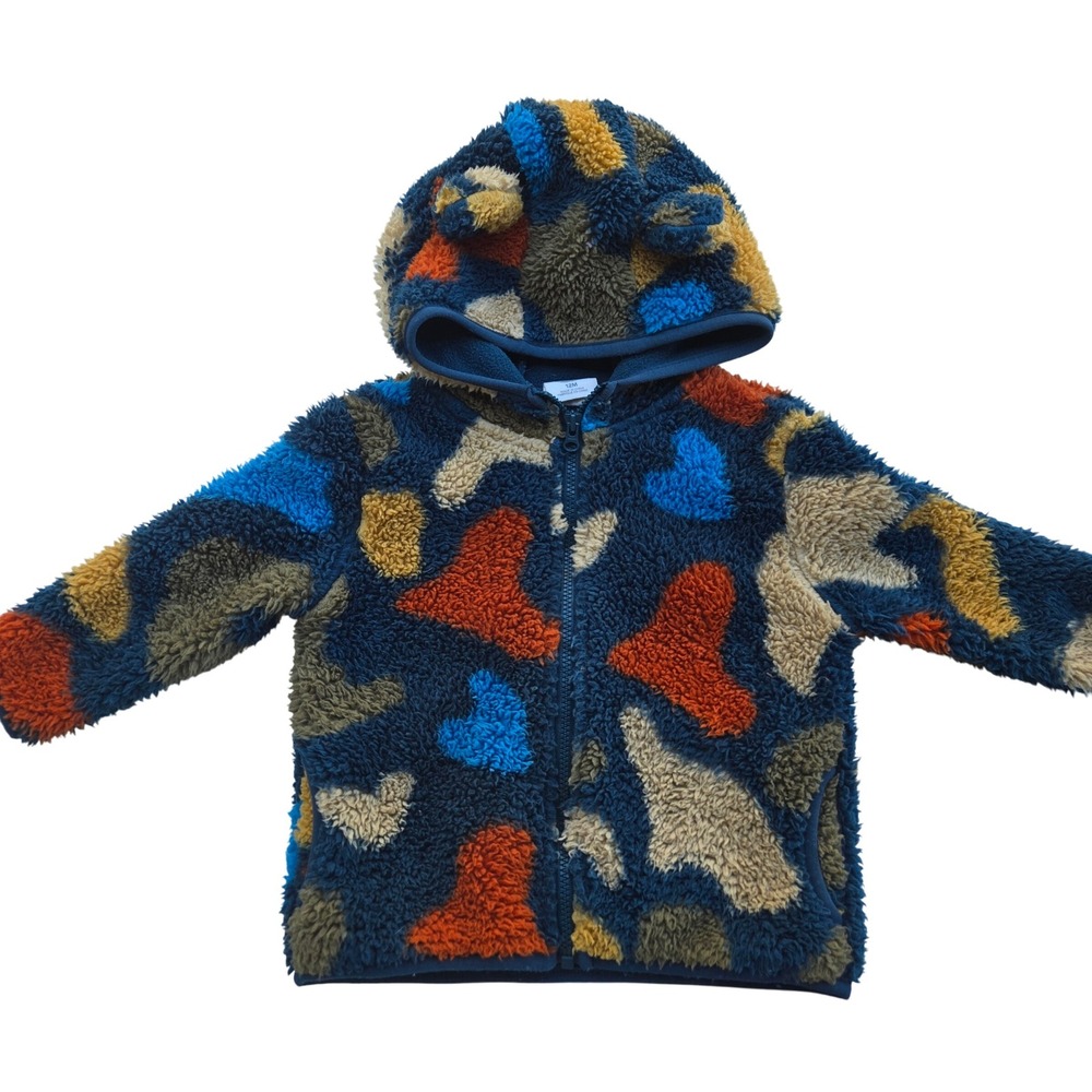 Outdoor Kids 12M Blue Multicolor Fleece Hooded Jacket Bear‎ Ears